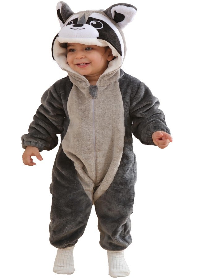 DarkCom Unisex Baby Animal Onesie Toddler Hooded Romper Halloween Cosplay Grey Raccoon Costumes Kids' Christmas Gifts 6-12 Months - Image 1